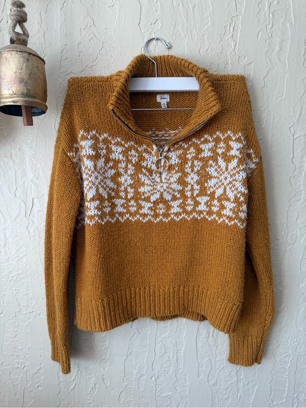 Trillium Mustard Fair Isle Zip-Neck Sweater - Women
